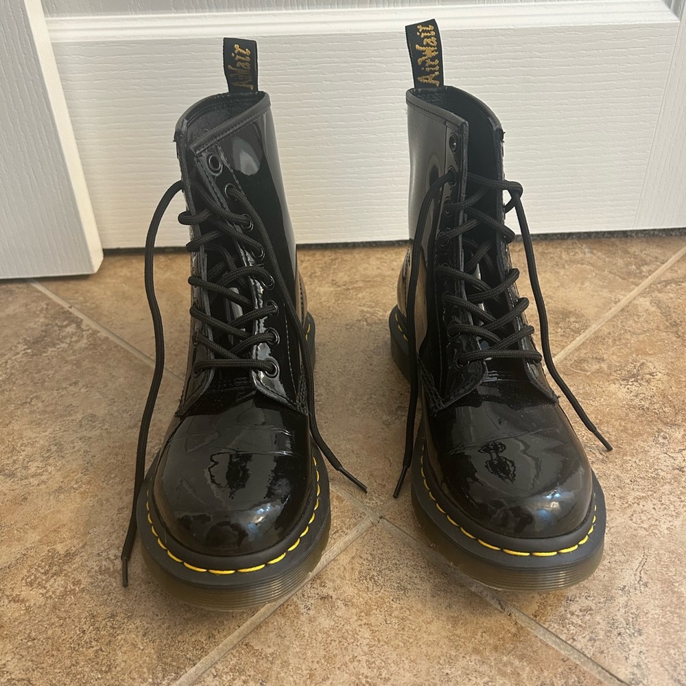 Shiny black doc marten boots size 8 women